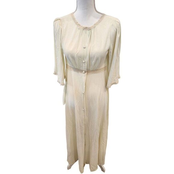 Vintage 60s Miss Elaine Light Mint Green Nylon Button Up Peignoir Robe S - Picture 1 of 6